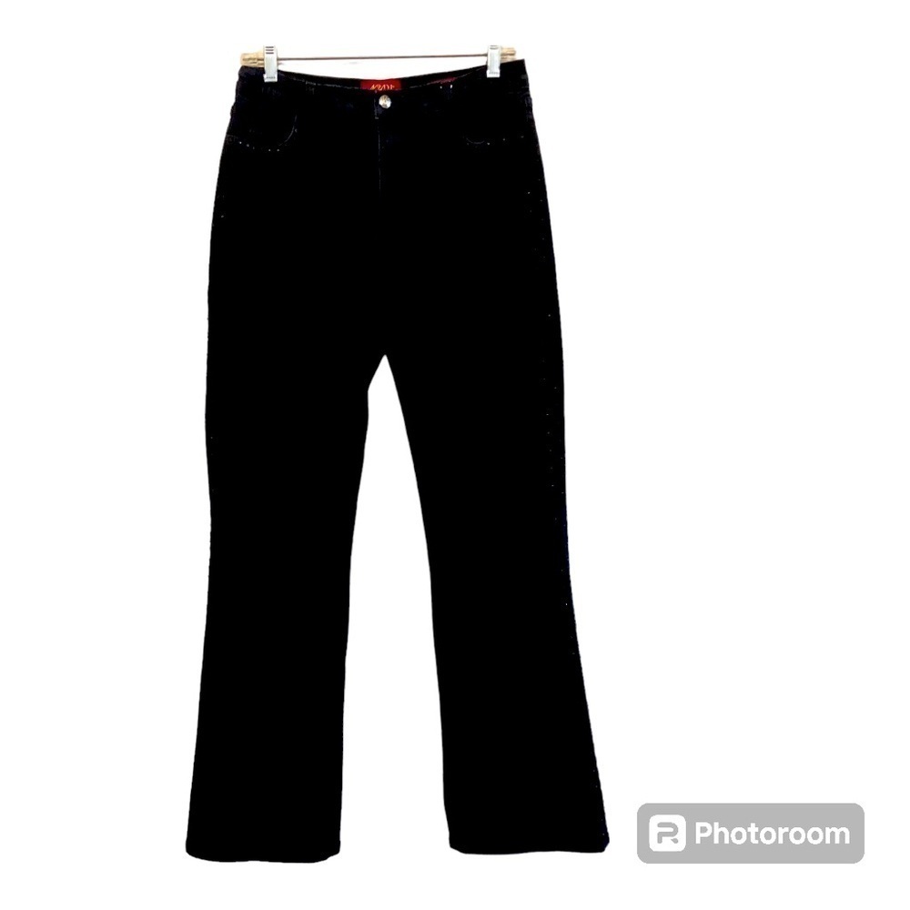 NYDJ Woman’s Denim Tummy Tuck Bootcut Black Rhinestone Jeans Size 14